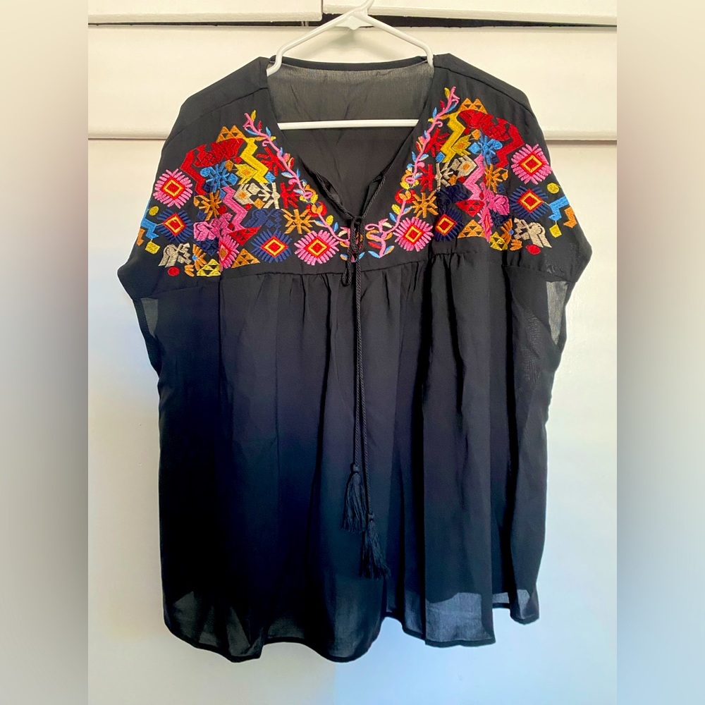 NWOT Shein Curve Black Embroidered Top